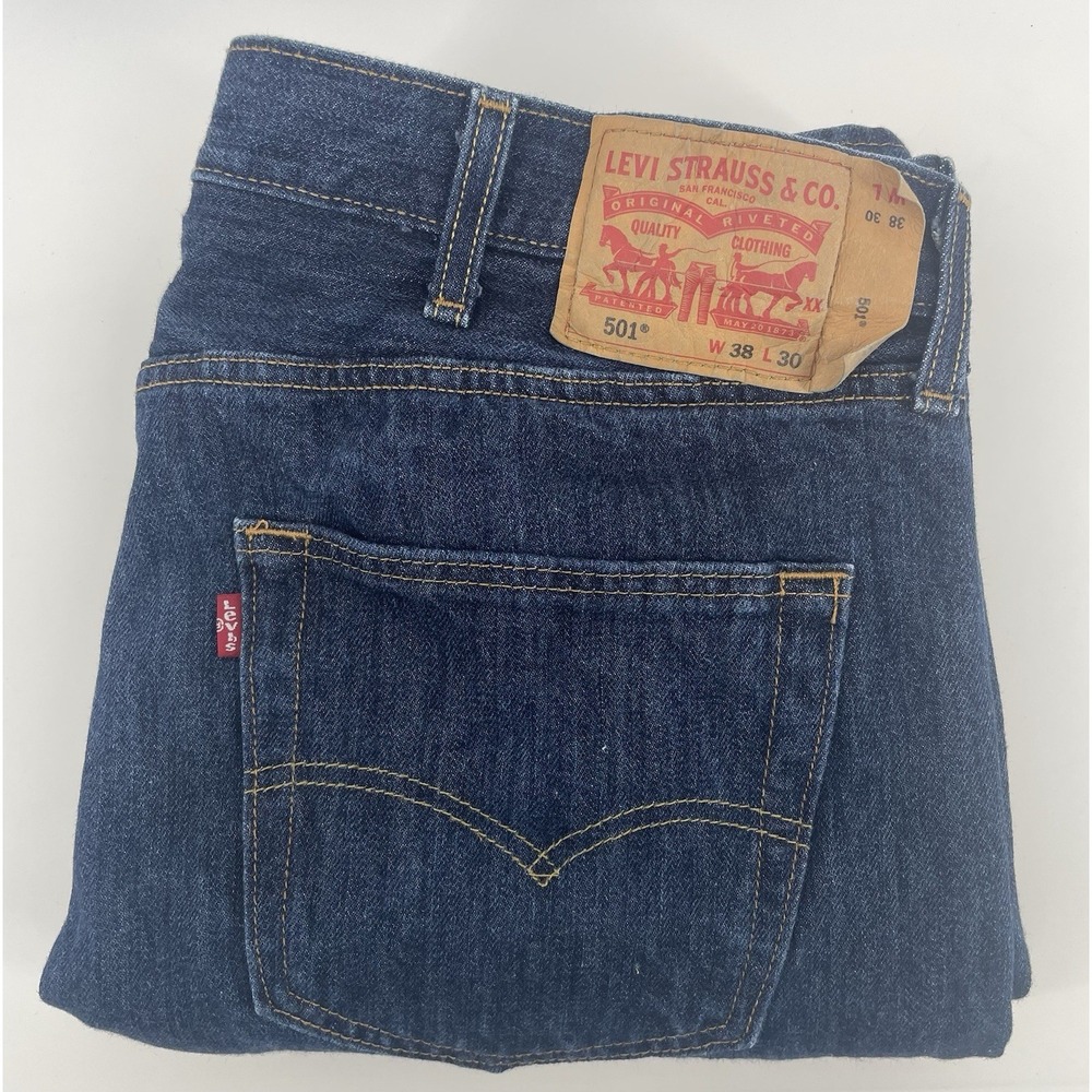 Levi's 501 Original Jeans Mens 38x30 Blue Dark Straight Leg Button Fly Cowboy